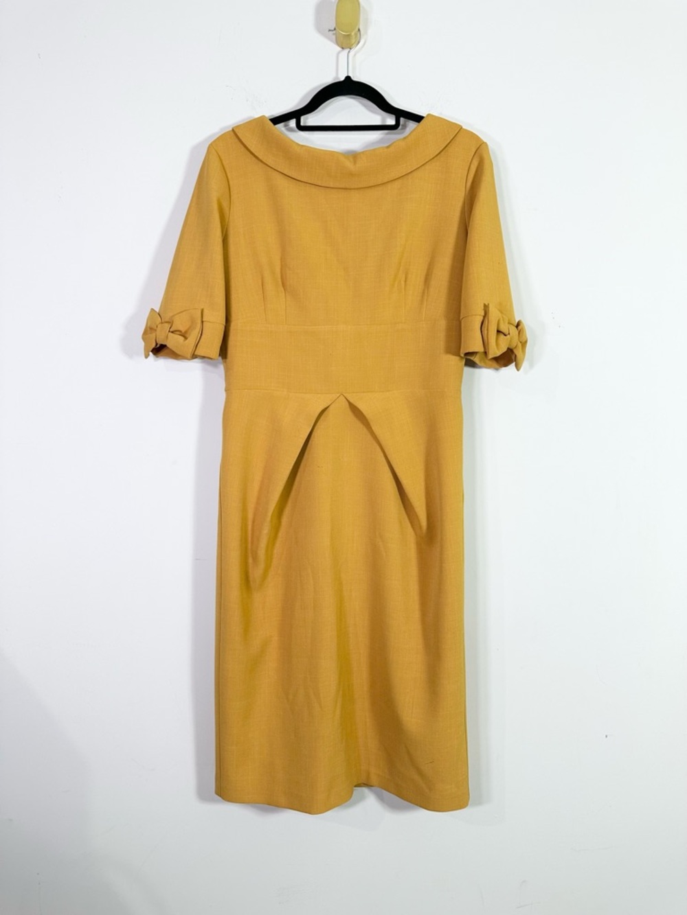 Pretty Dress Company Mustard Yellow Retro Boatneck Half Sleeve Sheath Dress